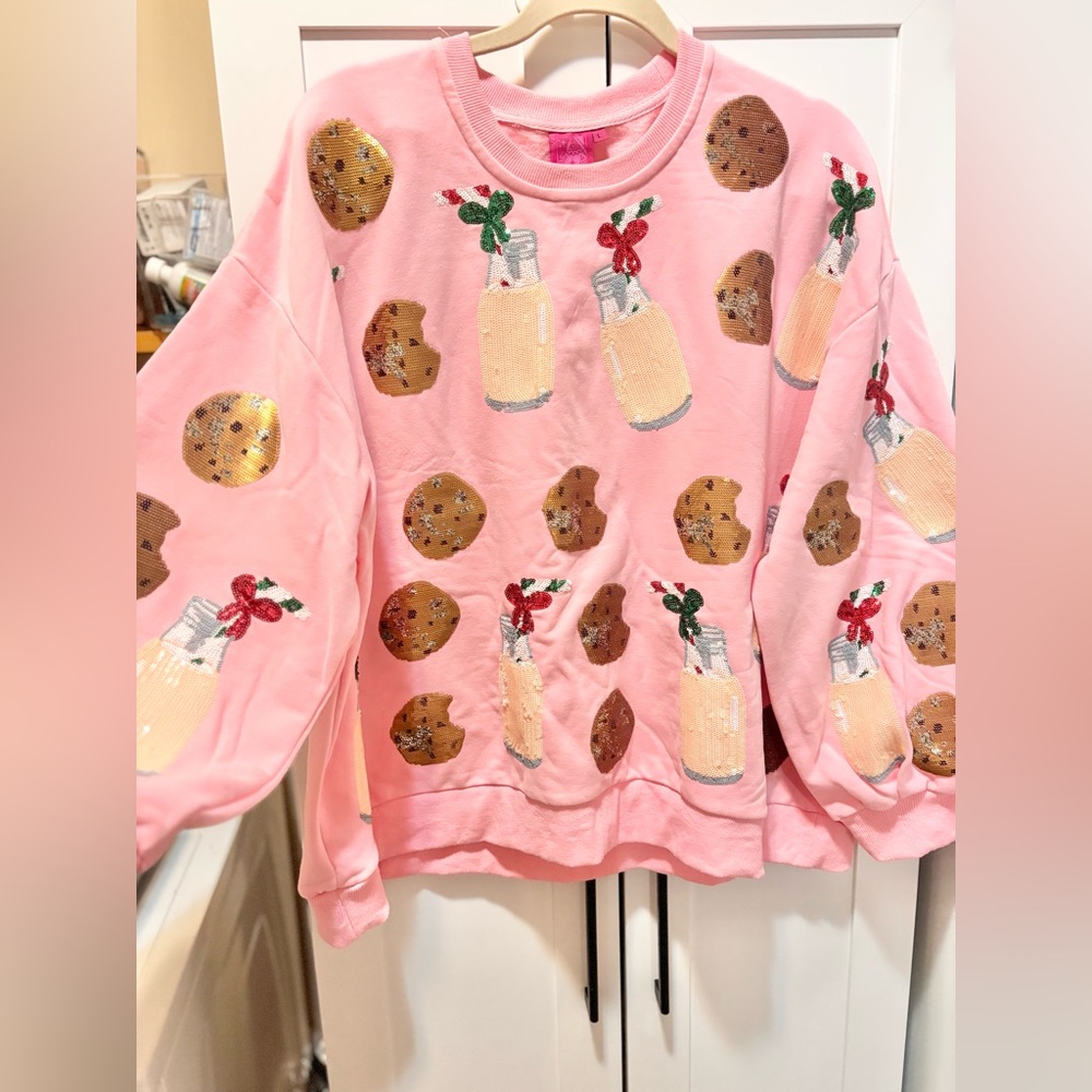 Queen of sparkles Pink Cookie & Milk Sequin Sweatshirt